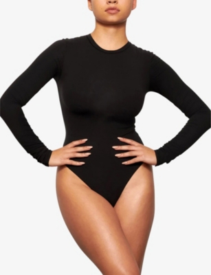Skims Womens Onyx Fits Everybody Long-sleeve Stretch-woven Body In Onyx