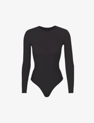 Track Seamless Sculpt Long Sleeve Thong Bodysuit - Sand - S at Skims