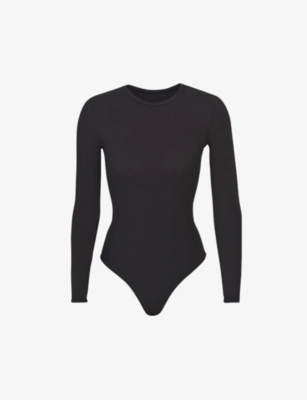 Skims Womens Onyx Fits Everybody Long-sleeve Stretch-woven Body In Onyx