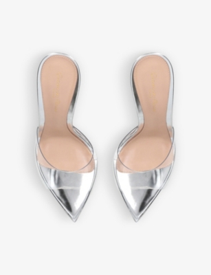 Shop Gianvito Rossi Womens Silver Elle 105 Leather And Pvc Heeled Mules