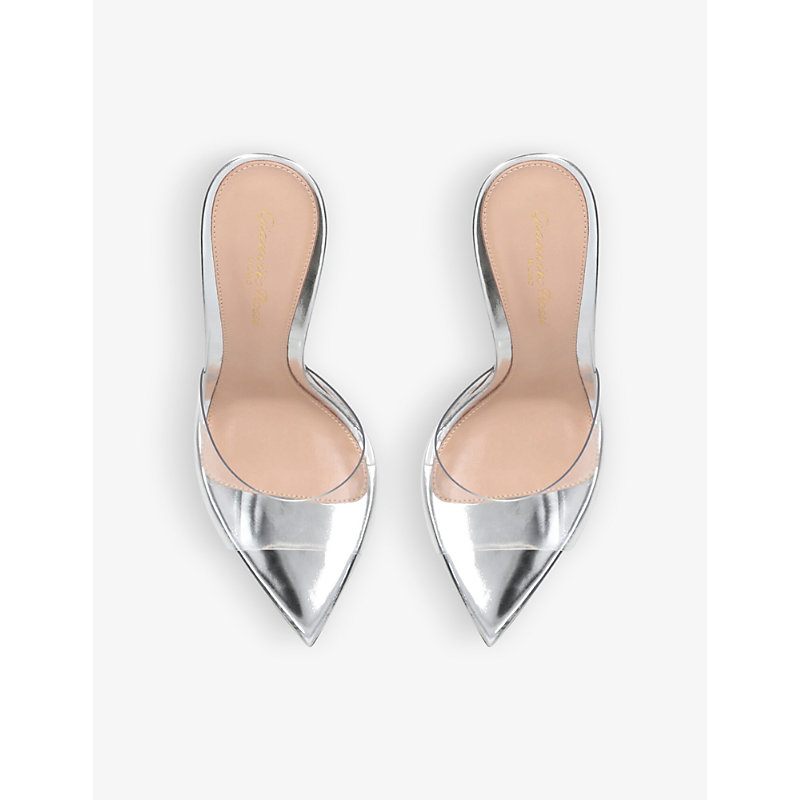 Shop Gianvito Rossi Women's Silver Elle 105 Leather And Pvc Heeled Mules
