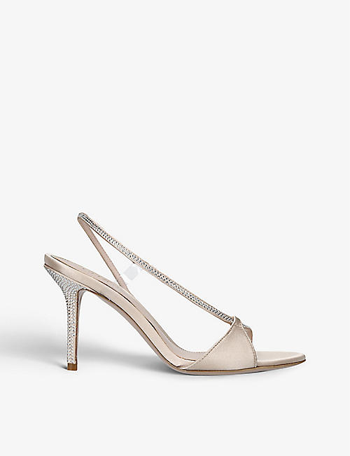GEDEBE: Belma rhinestone-embellished satin heeled sandals