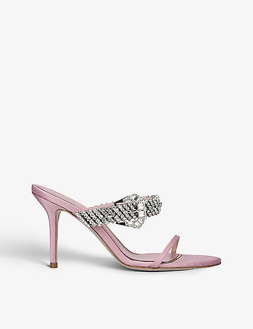 GEDEBE: Bianca 80 crystal-embellished satin heeled sandals