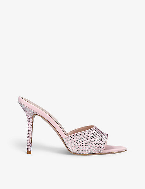 GEDEBE: Gigi 100 crystal-embellished satin heeled mules