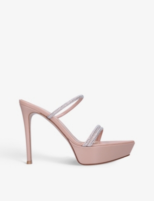 GIANVITO ROSSI GIANVITO ROSSI WOMENS PEACH CANNES CRYSTAL-EMBELLISHED SUEDE PLATFORM HEELED MULES,62554894