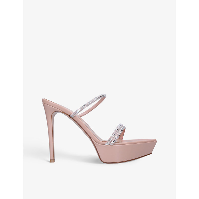 GIANVITO ROSSI GIANVITO ROSSI WOMENS PEACH CANNES CRYSTAL-EMBELLISHED SUEDE PLATFORM HEELED MULES,62554894
