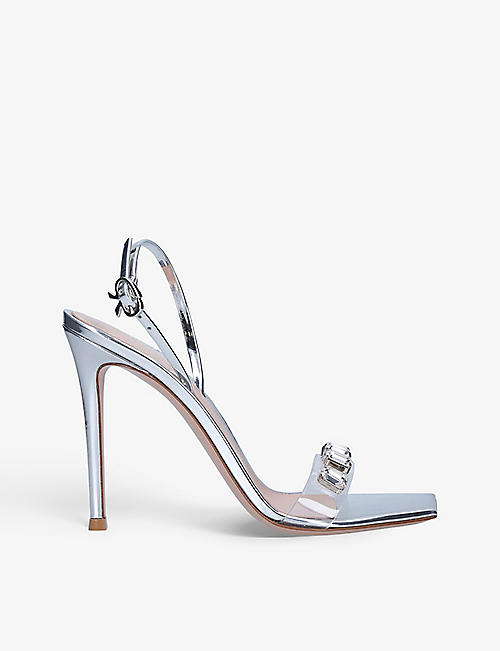 GIANVITO ROSSI: Diamond crystal-embellished leather heeled sandals