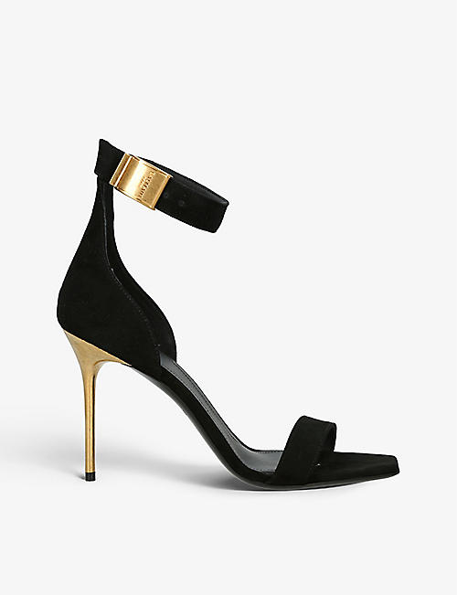 BALMAIN: Uma buckle-embellished suede heeled sandals
