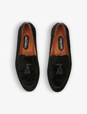 Shop Tom Ford Men's Black Slip-on Tassel-embellished Velvet Loafers