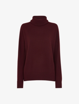 Whistles Cashmere Roll Neck Sweater In Burgundy
