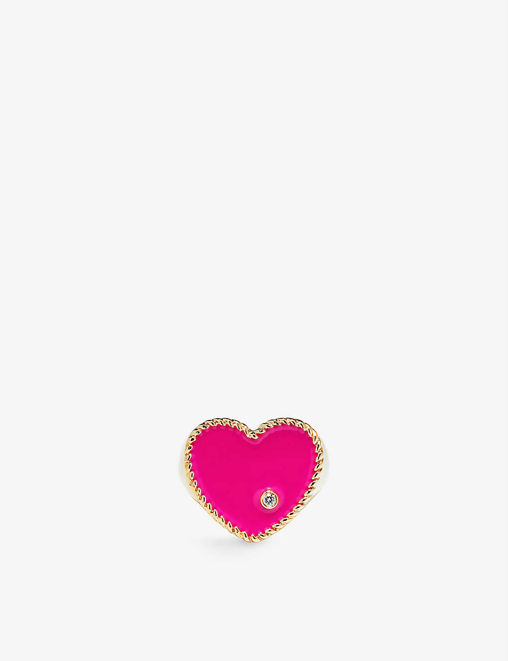 Shop Yvonne Léon Chevaliere Coeur 9ct Yellow-gold, 0.02ct Diamond And Enamel Signet Ring In 9k Yg Pink