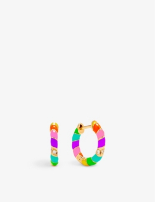 Yvonne Léon Paire De Creole 9ct Yellow-gold, 0.06ct Brilliant-cut Diamond And Enamel Hoop Earrings In 9k Yg Rainbow