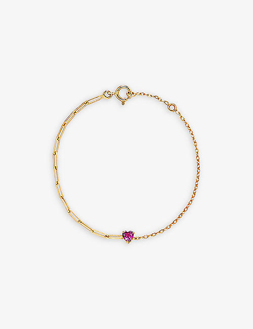 YVONNE LEON: Solitaire Coeur 18ct yellow-gold and 0.25ct rhodolite bracelet