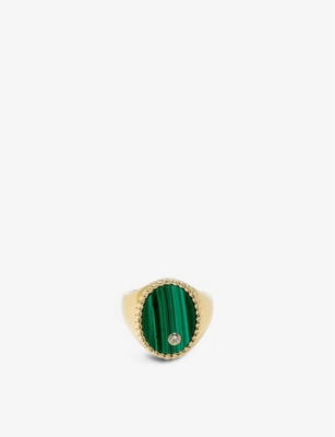 Yvonne Léon Yvonne Leon Women's 9k Yg Malachite Oval 9ct Yellow Gold, 0.015ct Diamond And Malachite Signet Ring In Green