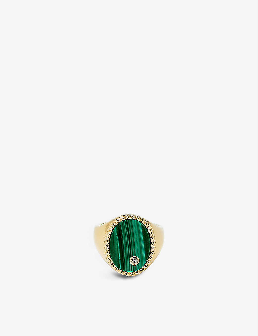 Yvonne Léon Oval 9ct Yellow Gold, 0.015ct Diamond And Malachite Signet Ring In Green