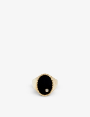 Yvonne Léon 9kt Yellow Gold Onyx Diamond Signet Ring In 9k Yg Onyx