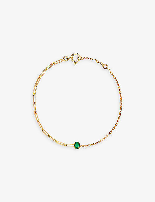 YVONNE LEON: Solitaire 18ct yellow gold and 0.32ct oval-cut emerald bracelet