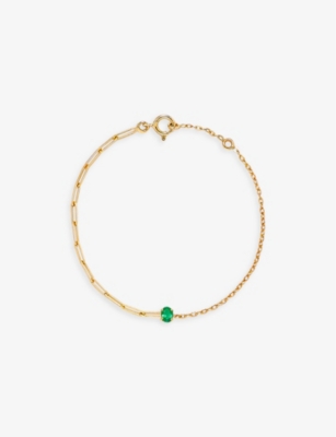 YVONNE LÉON SOLITAIRE 18CT YELLOW GOLD AND 0.32CT OVAL-CUT EMERALD BRACELET,62561496
