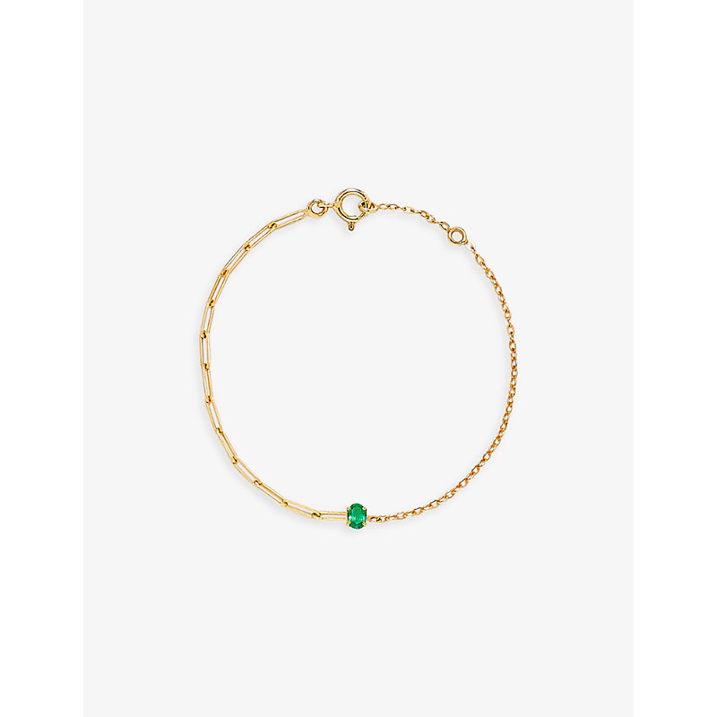 YVONNE LÉON SOLITAIRE 18CT YELLOW GOLD AND 0.32CT OVAL-CUT EMERALD BRACELET,62561496