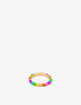 Yvonne Léon 9k White Gold Alliance Mini Torsade Rainbow Diamond Ring In 9k Yellow Gold