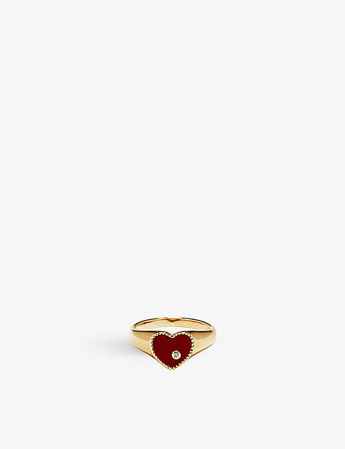 YVONNE LEON: Heart 9ct yellow-gold, 0.003ct brilliant-cut diamond and agate signet ring