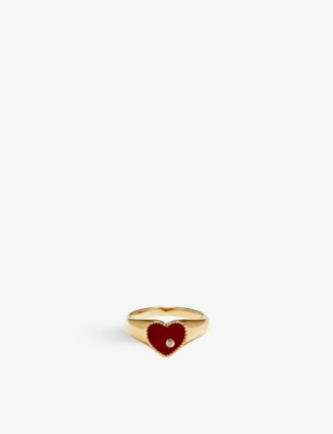 YVONNE LEON Heart 9ct yellow-gold, 0.003ct brilliant-cut diamond and agate signet ring