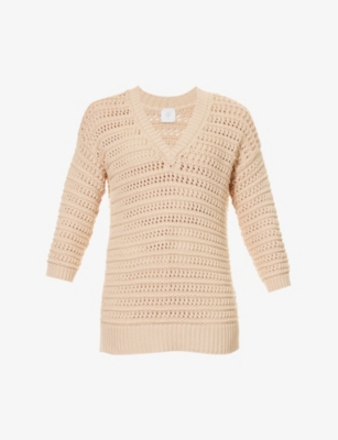 ELEVENTY: Textured V-neck cotton-blend knitted jumper