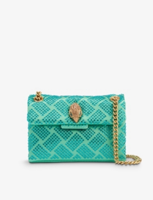 Kurt Geiger Mini Kensington Embellished Fabric Convertible Crossbody Bag In Green