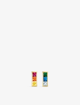 Thomas Sabo Colourful Stones 18ct Yellow Gold-plated Sterling Silver And Zirconia Stud Earrings In Multicoloured
