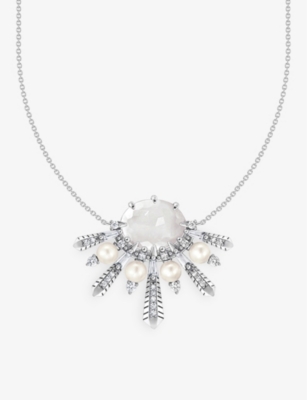 Thomas Sabo Womens Winter Sun Rays Sterling Silver, Zirconia, Milky Quartz And Pearl Necklace White