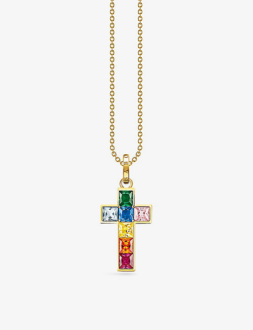THOMAS SABO: Colourful Stones cross 18ct yellow gold-plated sterling silver and zirconia necklace