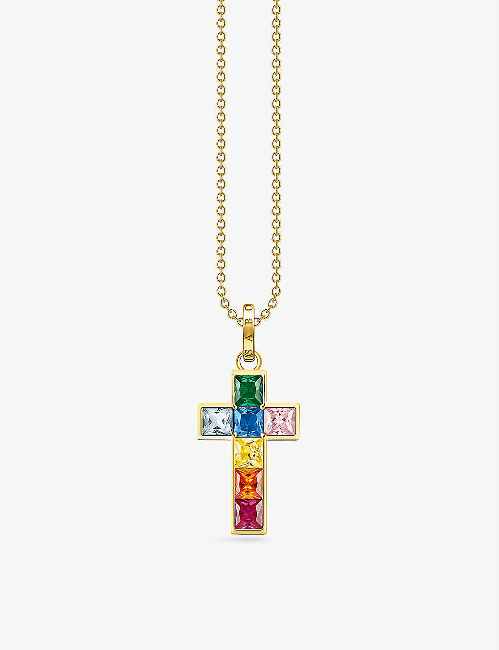 Thomas Sabo Colourful Stones Cross 18ct Yellow Gold-plated Sterling Silver And Zirconia Necklace In Multicoloured