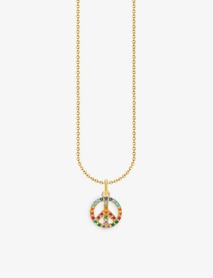 Thomas Sabo Colourful Stones Peace 18ct Yellow Gold-plated Sterling Silver And Zirconia Necklace In Multicoloured