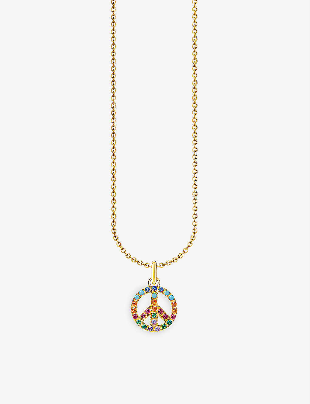 Thomas Sabo Colourful Stones Peace 18ct Yellow Gold-plated Sterling Silver And Zirconia Necklace In Multicoloured