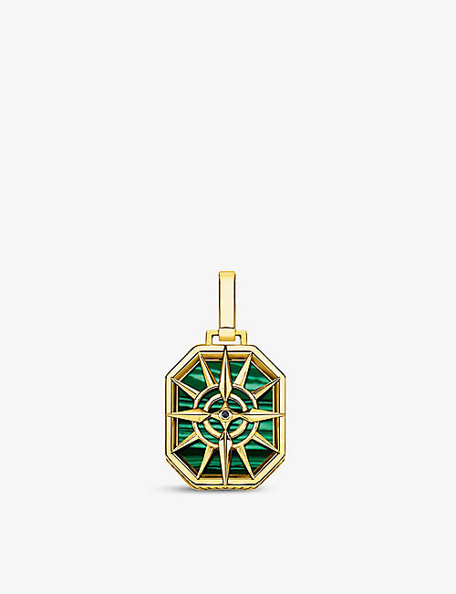 THOMAS SABO: Rebel at Heart Compass Star 18ct yellow gold-plated sterling silver, zirconia and malachite pendant