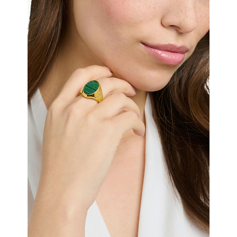 Shop Thomas Sabo Women's Green Engraved 18ct Yellow Gold-plated Sterling Silver And Malachite Ring