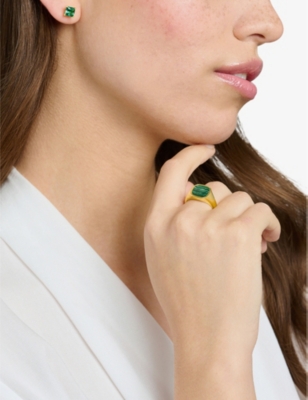 Shop Thomas Sabo Women's Green Classic 18ct Yellow Gold-plated Sterling Silver And Malachite Signet Ring