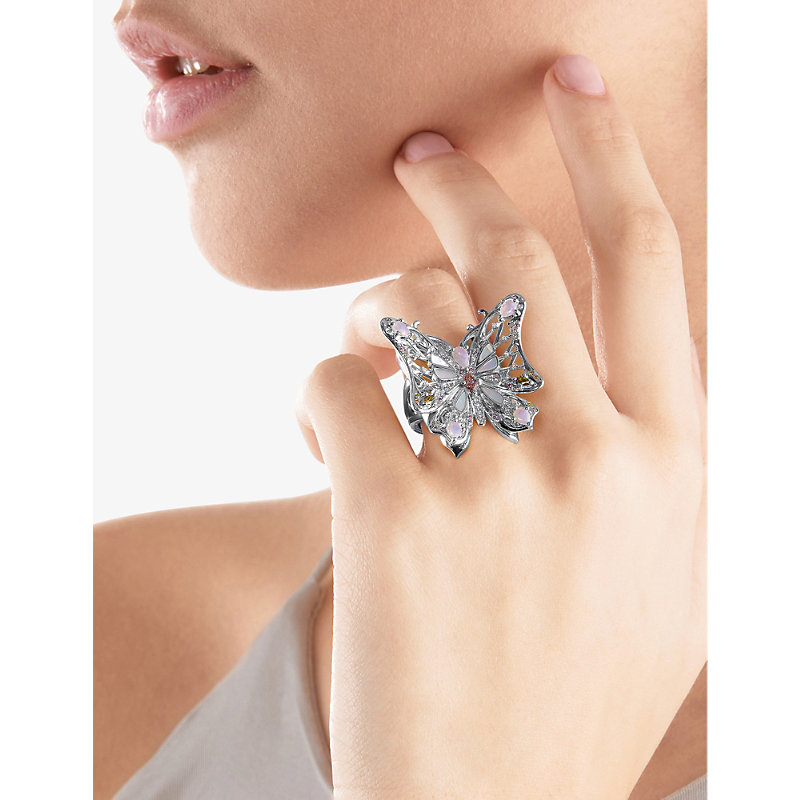 Shop Thomas Sabo Womens Multicoloured Butterfly Sterling Silver, Zirconia And Mother-of-pearl Ring