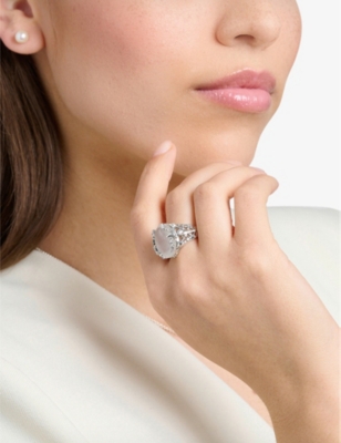 Shop Thomas Sabo Women's White Embellished Sterling Silver, Zirconia And Milky Quartz Cocktail Ring
