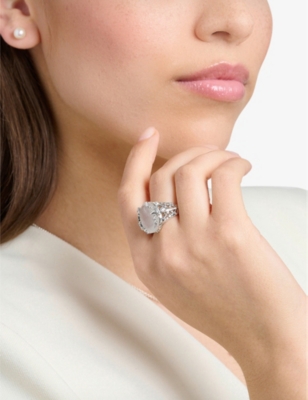 THOMAS SABO: Embellished sterling silver, zirconia and milky quartz cocktail ring