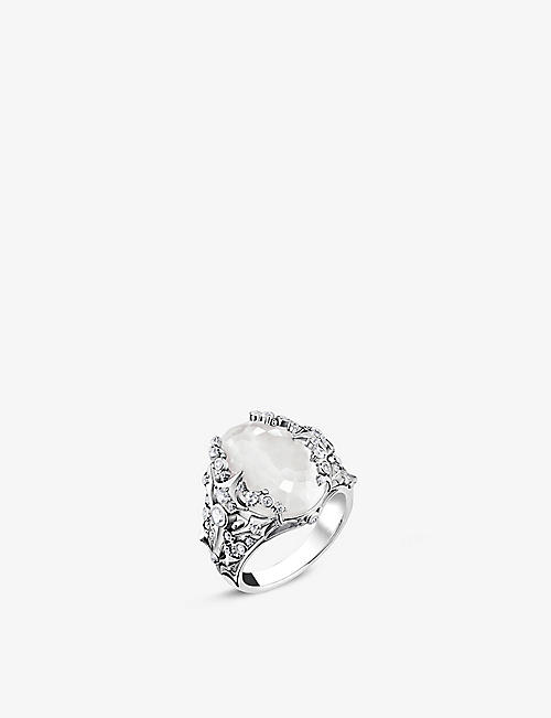 THOMAS SABO: Embellished sterling silver, zirconia and milky quartz cocktail ring
