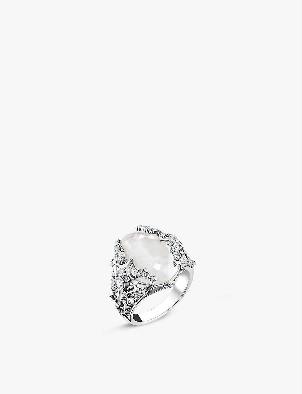 Thomas Sabo Women's White Embellished Sterling Silver, Zirconia And Milky Quartz Cocktail Ring