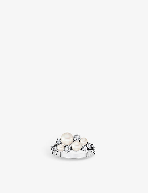 THOMAS SABO: Cluster sterling-silver zirconia and pearl ring