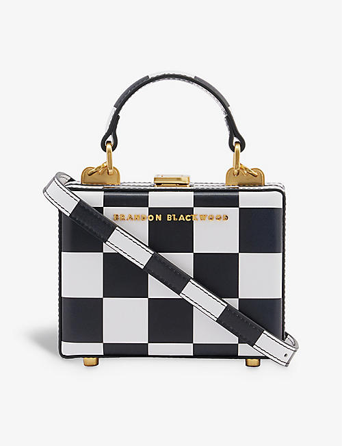 BRANDON BLACKWOOD: Kendrick check-print mini leather top-handle bag