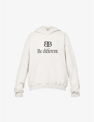 BALENCIAGA: Logo-print oversized cotton-jersey hoody
