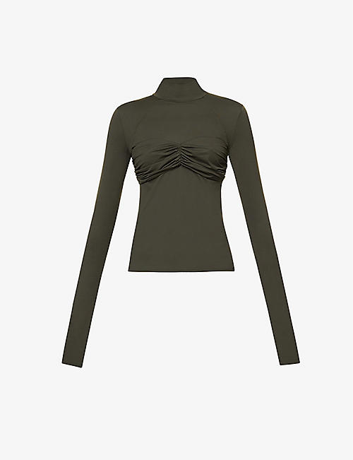 GOLDSIGN: Zora ruched stretch-woven top