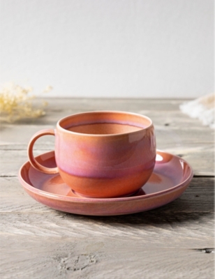 Villeroy & Boch Perlemor Coral Glazed-effect Porcelain Coffee Cup Saucer 16cm