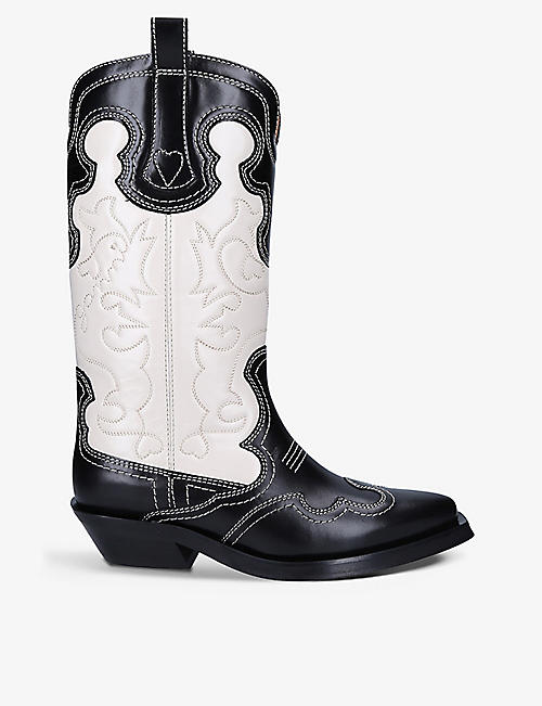 GANNI: Mid Shaft Western leather boots