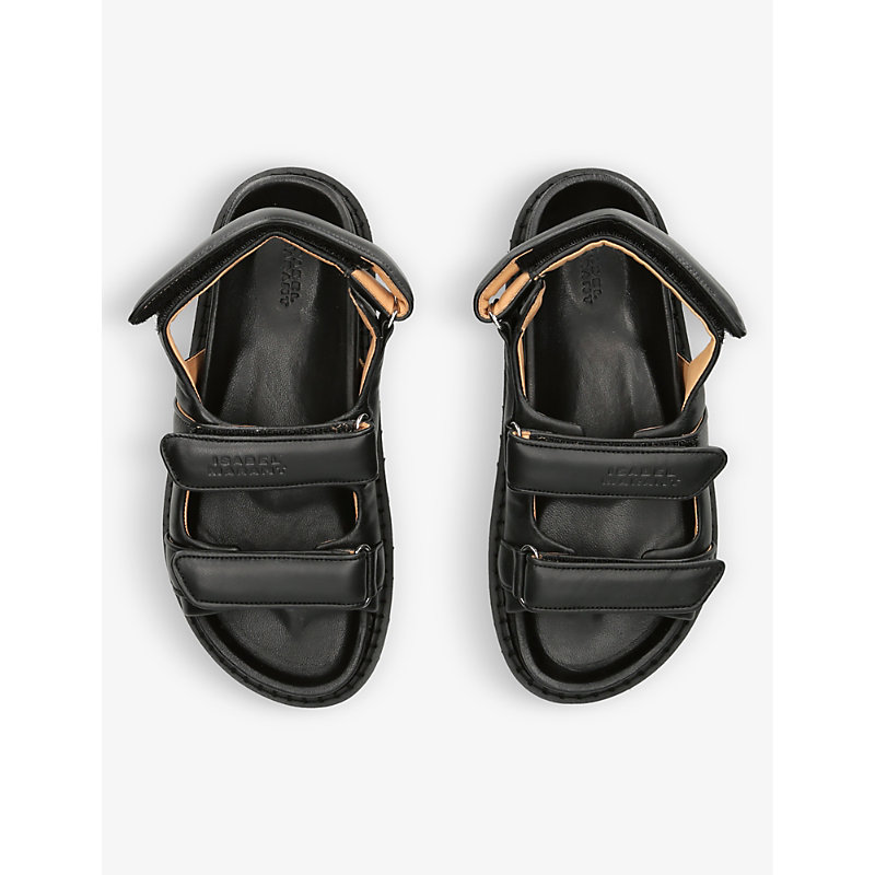 Shop Isabel Marant Women's Black Madee Logo-embossed Leather Sandals