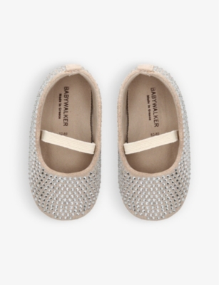 BABYWALKER: Swarovski crystal-embellished leather flats 0-9 months&nbsp;